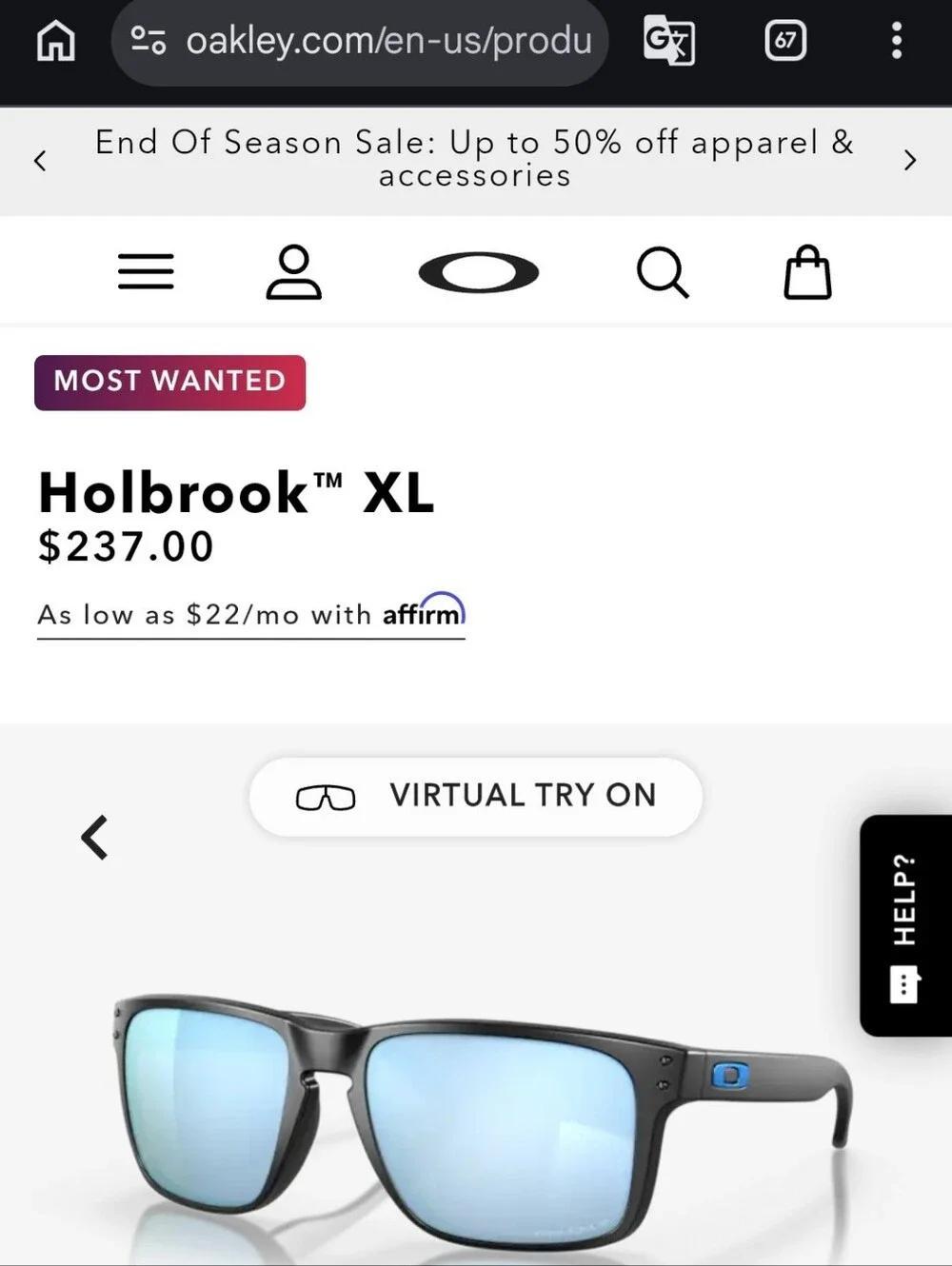 Oakley Holbrook XL Men's OO9417 Prizm Deep Water Polarized Square Sunglasses